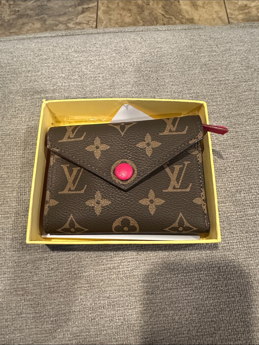 Monogram Compact Wallet with Pink Accents